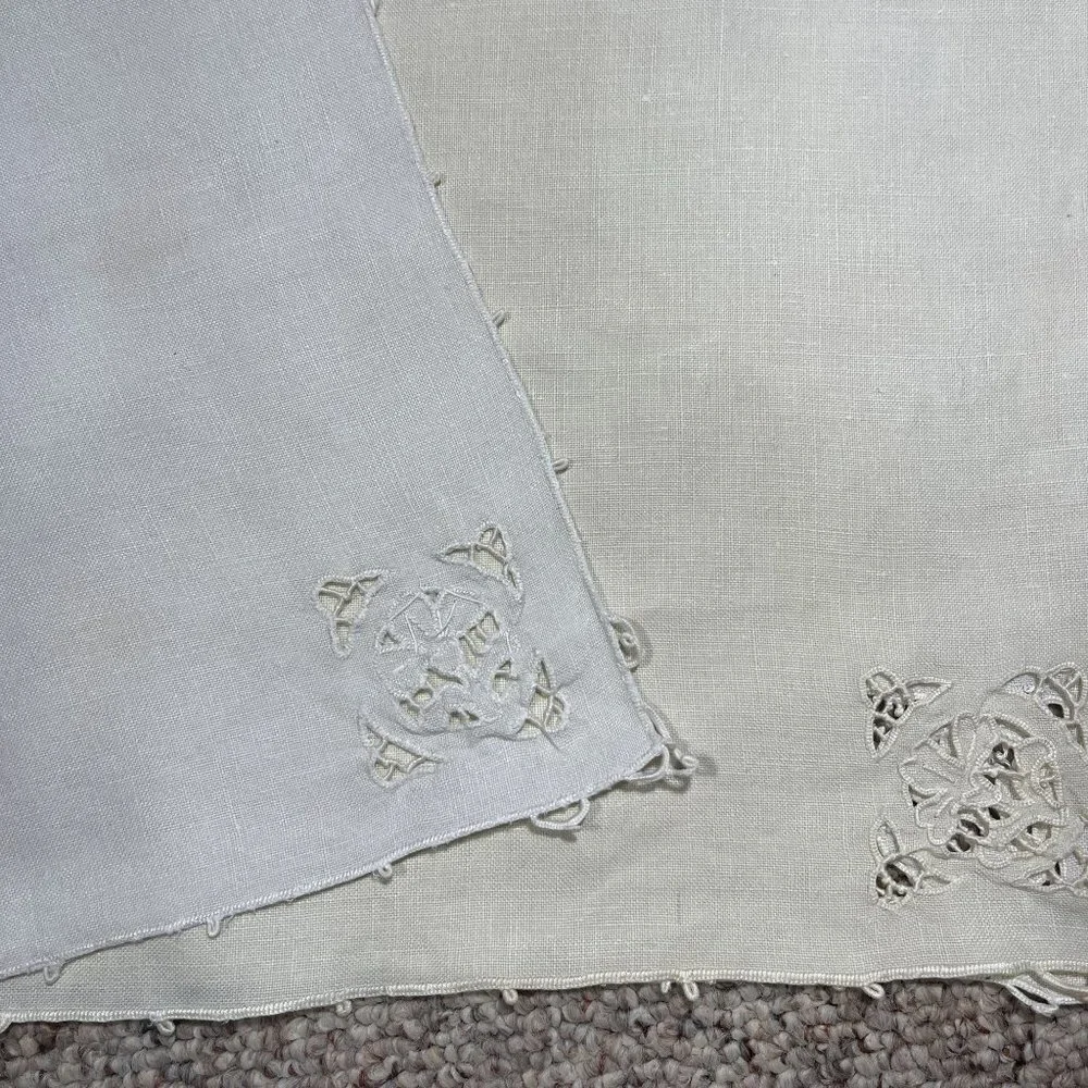 VTG SET OF 4 Linen Cut Work Corner Square Napkins 13